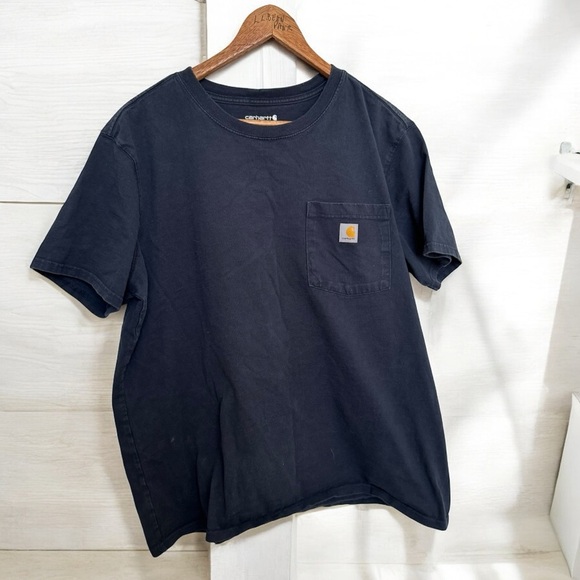 Carhartt Navy T-Shirt with pocket XL y2k streetwear - Picture 1 of 5